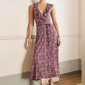Boden Saskia ruffle neck wrap dress 12L